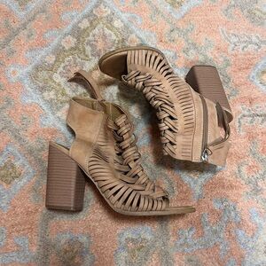 DV by Dolce Vita Woven Peep-Toe Block Heel Sandals - Brown